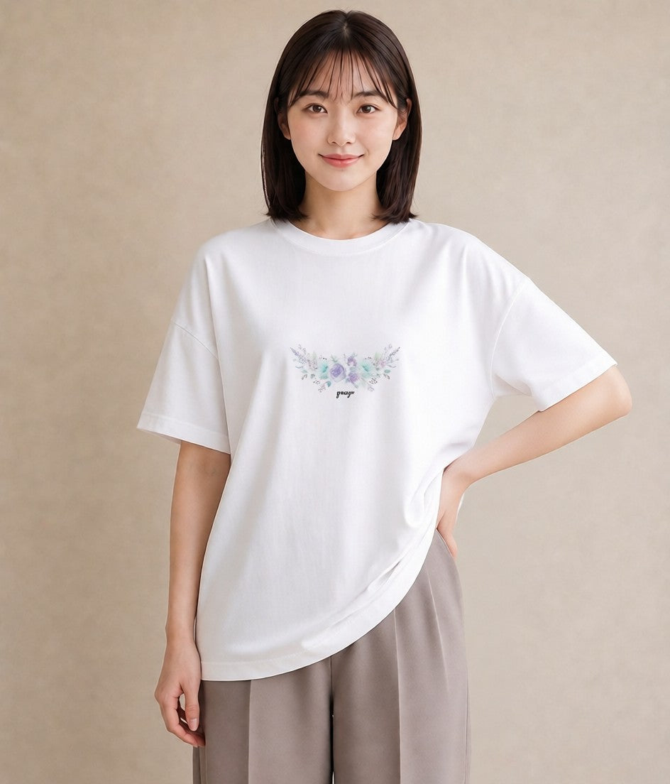 Tシャツ レディース ポスト 野の花 レトロ ナチュラル アンティーク イラスト ゆるコーデ 旅行 母娘コーデ 白T