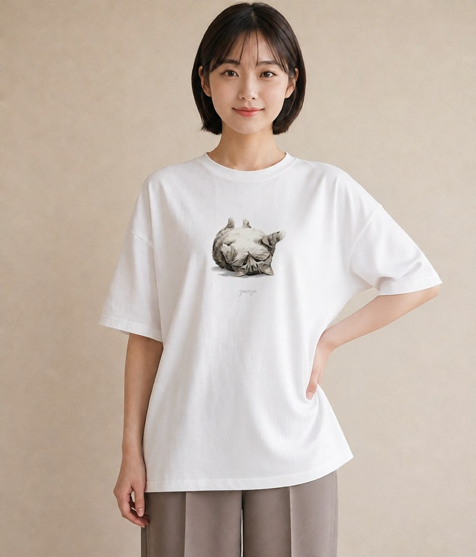 プリントTシャツ レディース キジトラ 猫 ねこ イラスト お洒落 お出かけ 普段着 白T