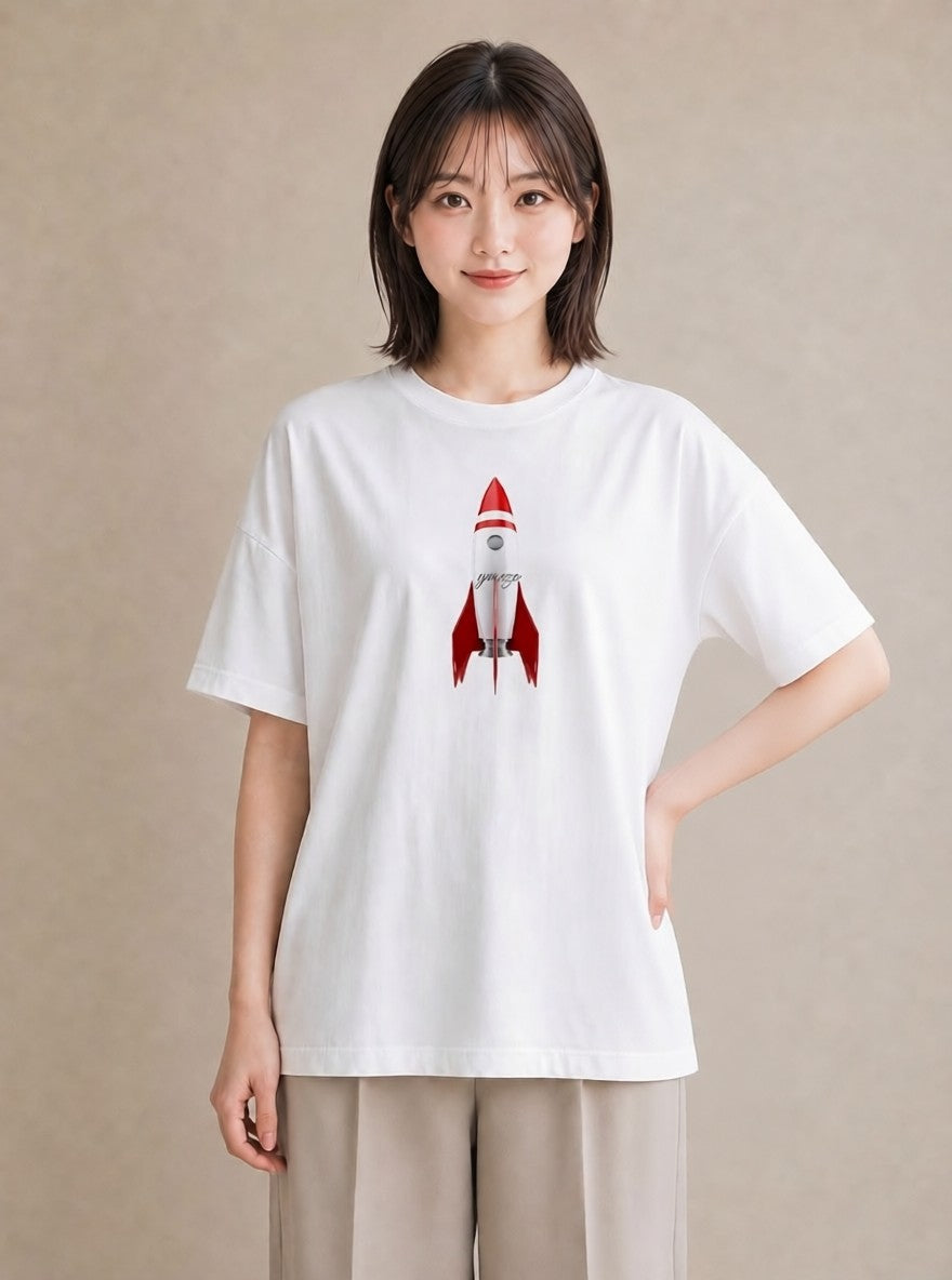 Tシャツ レディース ロケット 星空 宇宙 イラスト カフェコーデ 親子 20代 白T