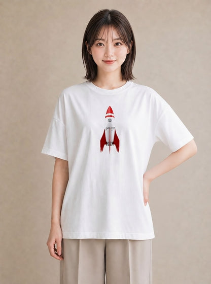 Tシャツ レディース ロケット 星空 宇宙 イラスト カフェコーデ 親子 20代 白T