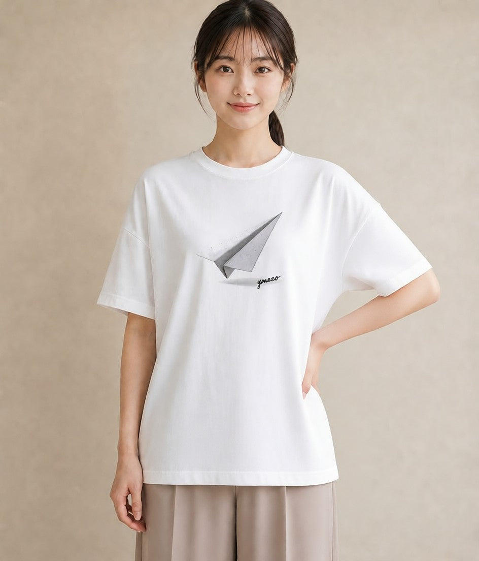 Tシャツ レディース 紙の船 水辺 ナチュラル アンティーク イラスト ラフカジュアル 秋コーデ おしゃれギフト 白T