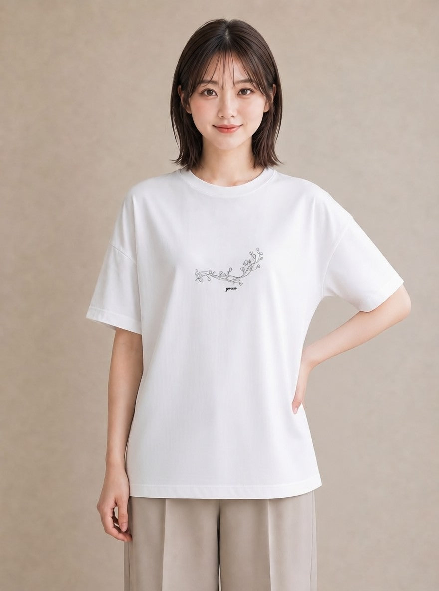 半袖Tシャツ レディース さくら 桜 桜の枝 イラスト 個性的 ビーチ デイリーウェア 白T