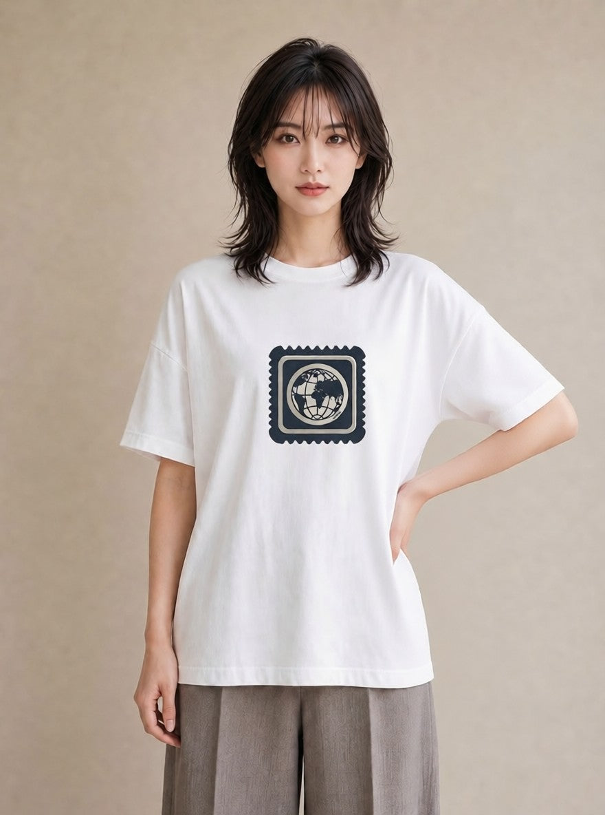 デザインTシャツ レディース 旅 トラベル スタンプ イラスト 手描き風 敬老の日 ホワイトデー 白T