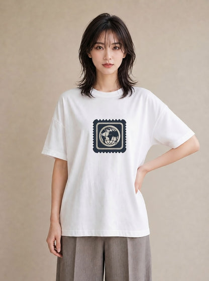 デザインTシャツ レディース 旅 トラベル スタンプ イラスト 手描き風 敬老の日 ホワイトデー 白T