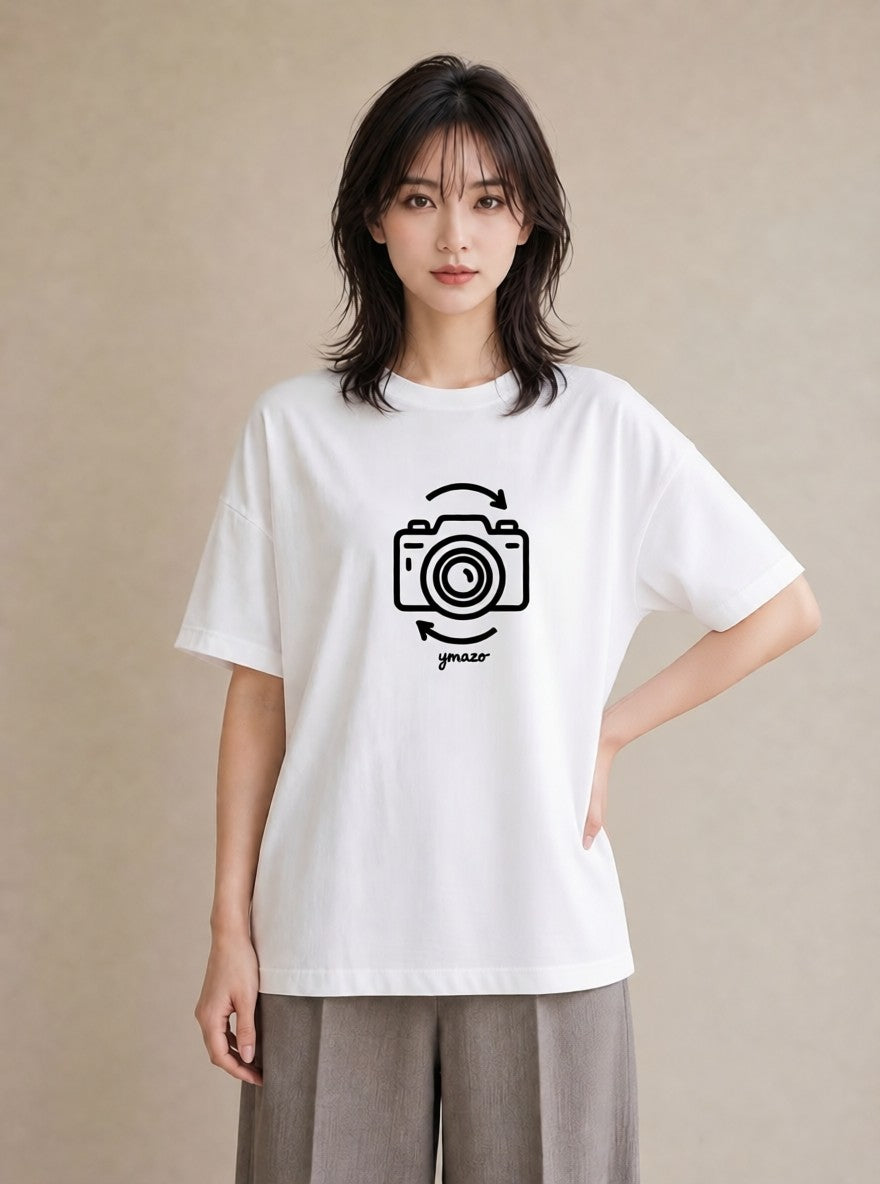 グラフィックTシャツ レディース カメラ フィルムカメラ レトロカメラ イラスト 個性的 海 カフェ巡り 白T