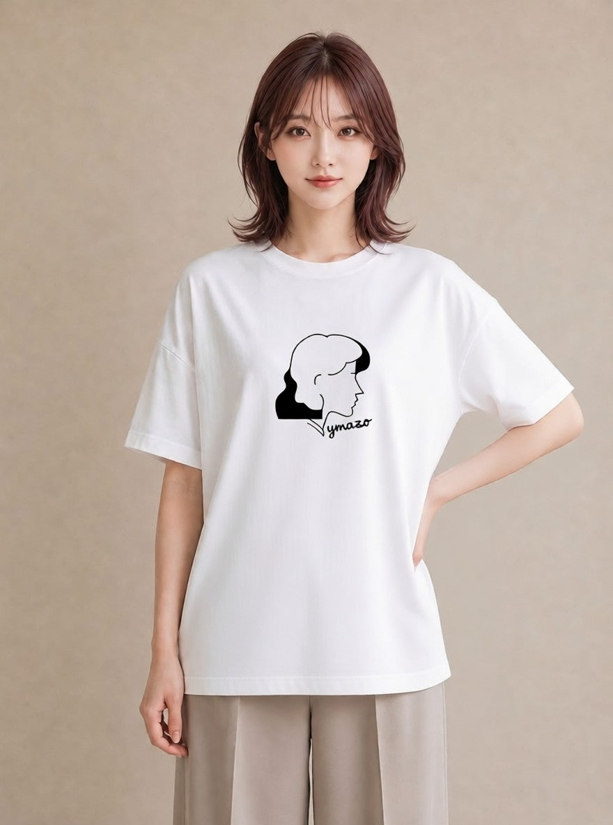 半袖Tシャツ レディース 女の子 ガール 後ろ姿 イラスト シンプル デイリーウェア 休日 白T