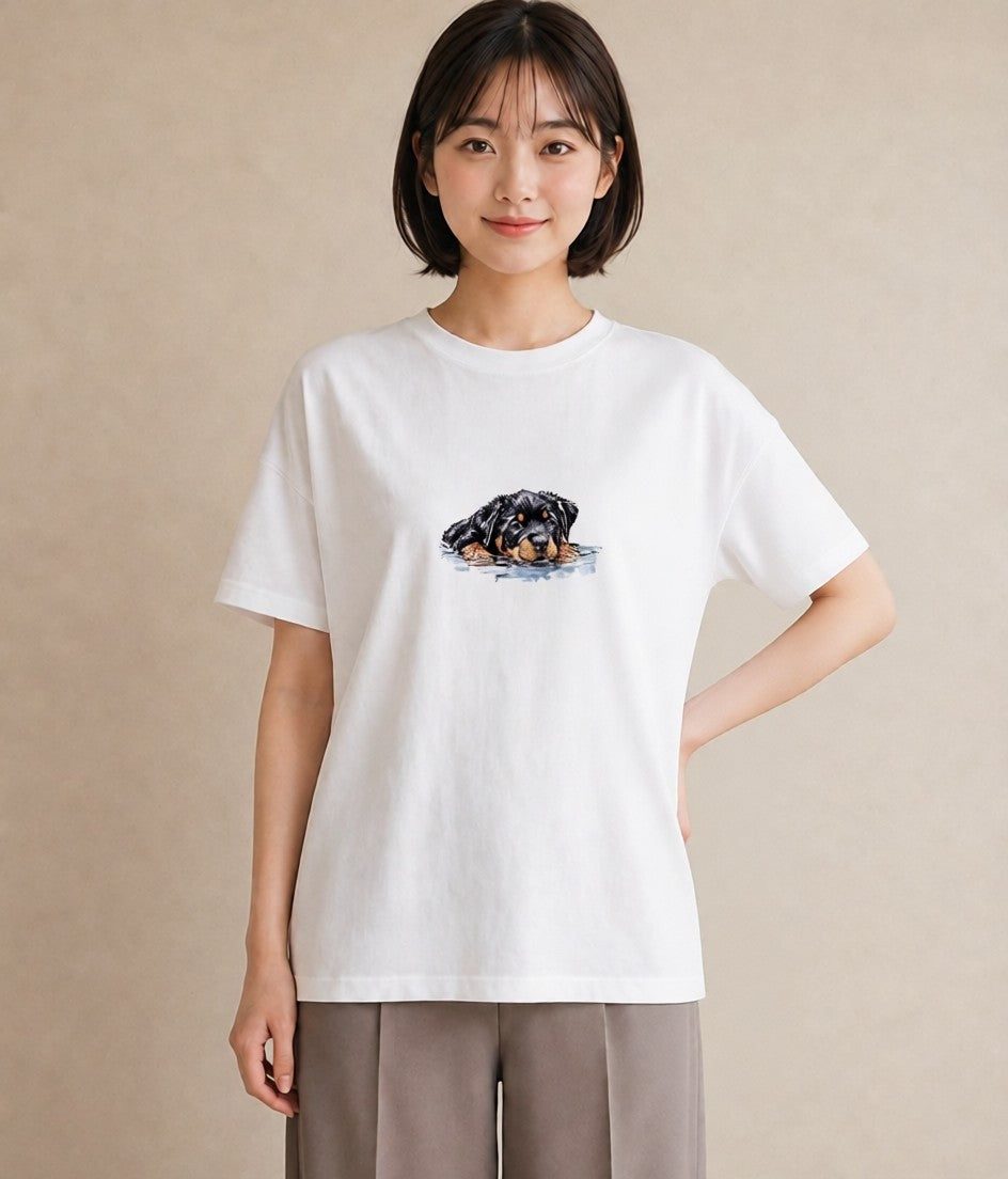 プリントTシャツ レディース 黒柴 犬 いぬ イラスト 韓国風 旅行 母娘コーデ 白T