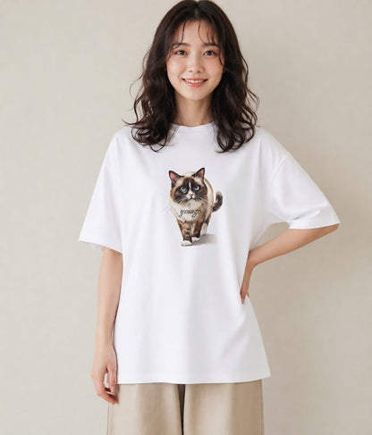 デザインTシャツ レディース 愛猫 猫 ねこ イラスト モード デート 帰省 白T