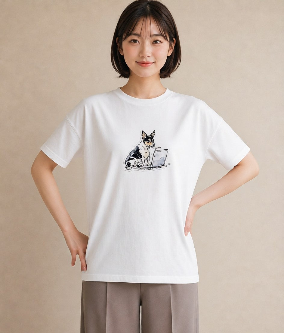 デザインTシャツ レディース 犬 いぬ イラスト 個性的 通勤 在宅 白T