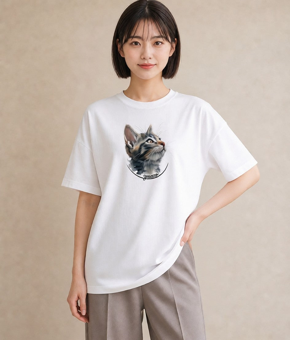 デザインTシャツ レディース サビ猫 猫 ねこ イラスト ゆるコーデ 誕生日プレゼント 綿100 白T