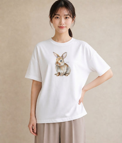 プリントTシャツ レディース ロップイヤー ペット 動物 イラスト レトロ 普段着 週末コーデ 白T