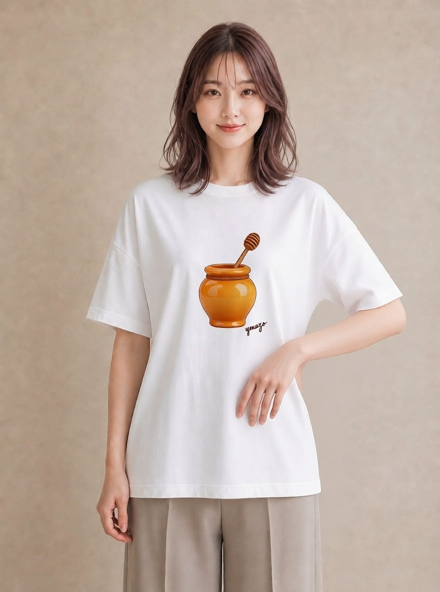 グラフィックTシャツ レディース はちみつ 食べ物 フード イラスト ユニーク デイリーウェア 休日 白T