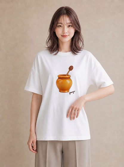 グラフィックTシャツ レディース はちみつ 食べ物 フード イラスト ユニーク デイリーウェア 休日 白T