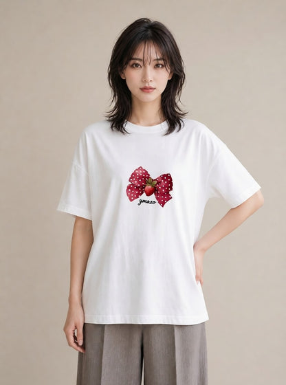 デザインTシャツ レディース ショートケーキ 食べ物 フード イラスト きれいめカジュアル 秋コーデ おしゃれギフト 白T