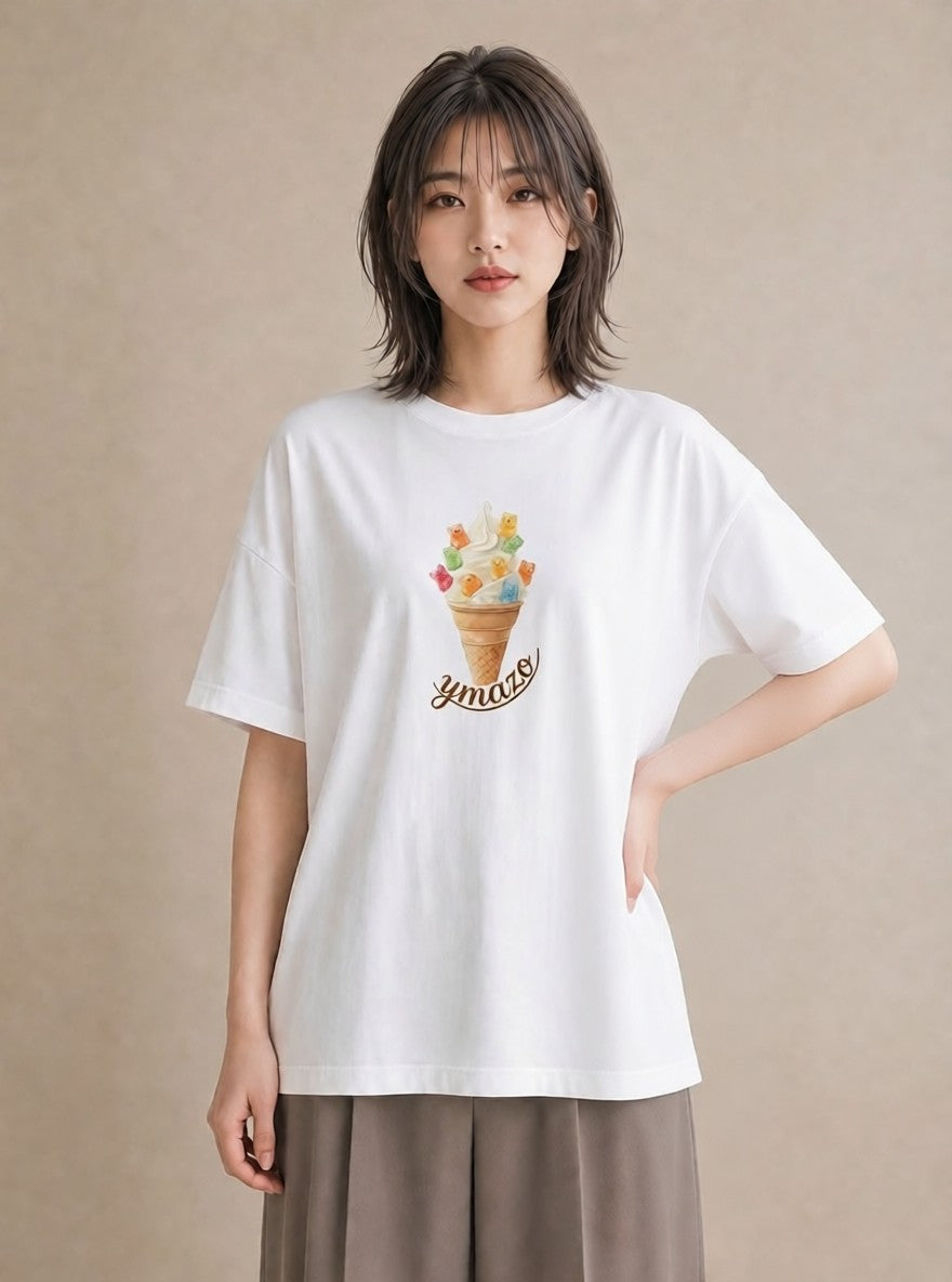 グラフィックTシャツ レディース キャンディ 食べ物 フード イラスト ラフカジュアル 綿100 デート 白T