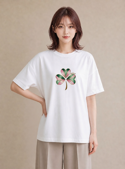 グラフィックTシャツ レディース クローバー 四つ葉 花 花柄 イラスト ミニマル 帰省 ラフ 白T