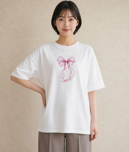 プリントTシャツ レディース バレエシューズ バレエ トウシューズ ナチュラル アンティーク イラスト ラフカジュアル 20代 カジュアルコーデ 白T
