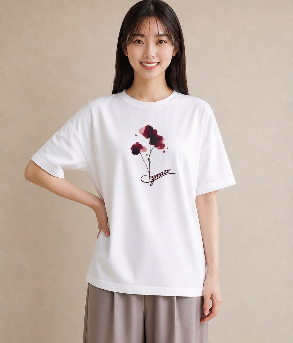 グラフィックTシャツ レディース ポスト 野の花 レトロ ナチュラル アンティーク イラスト 淡色 ルームウェア ギフト 白T