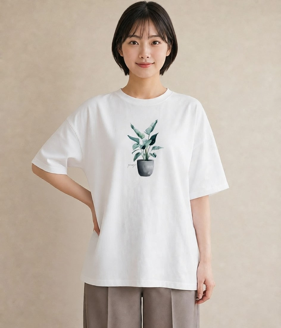 プリントTシャツ レディース 観葉植物 植物 ボタニカル イラスト ゆるコーデ 誕生日プレゼント 綿100 白T