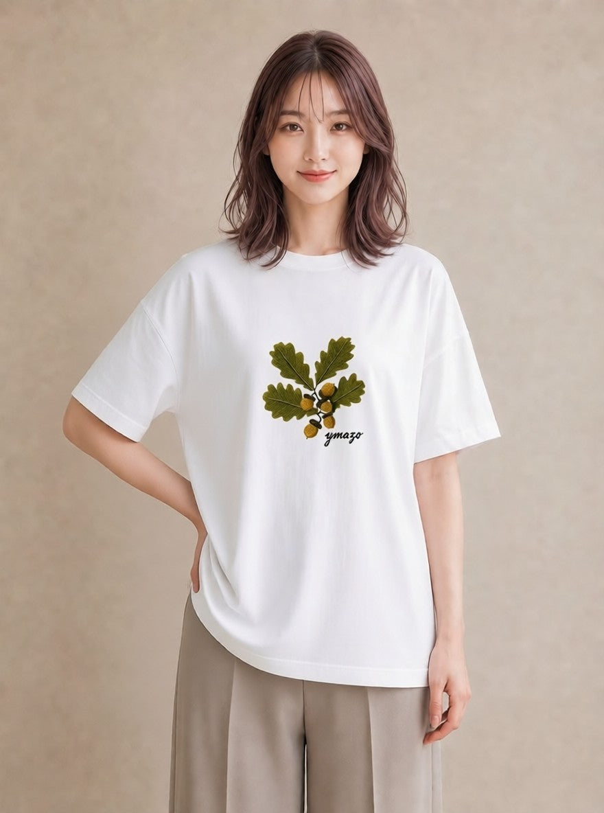 グラフィックTシャツ レディース どんぐり 植物 ボタニカル イラスト 個性的 散歩 お出かけ 白T