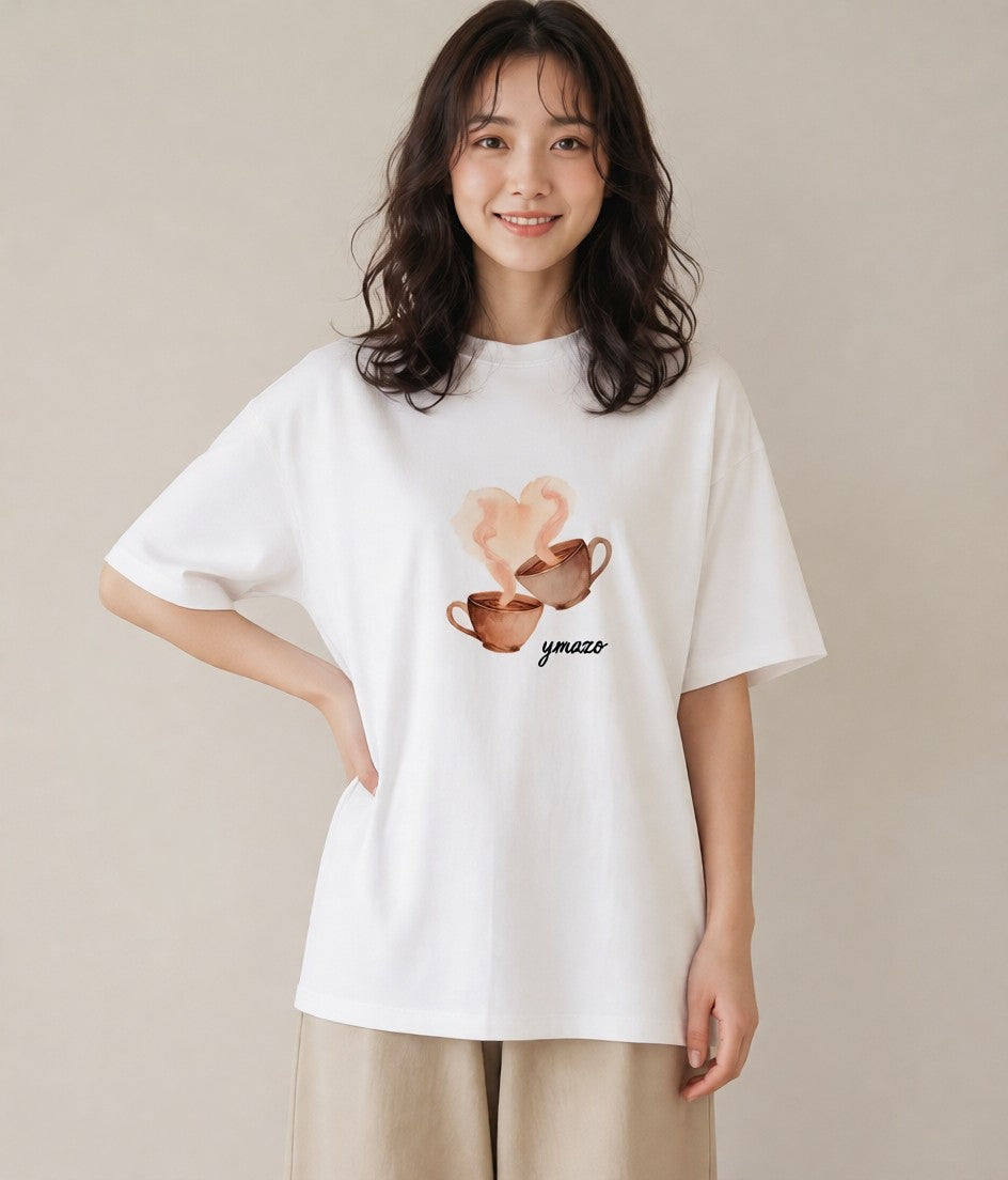 プリントTシャツ レディース コーヒー 珈琲 カフェ 食べ物 フード イラスト レトロ 旅行 母娘コーデ 白T