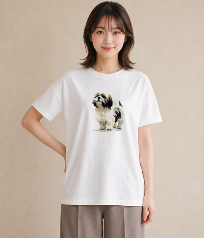 グラフィックTシャツ レディース いぬ 犬 ワンコ イラスト ユニーク 母の日 ビーチ 白T