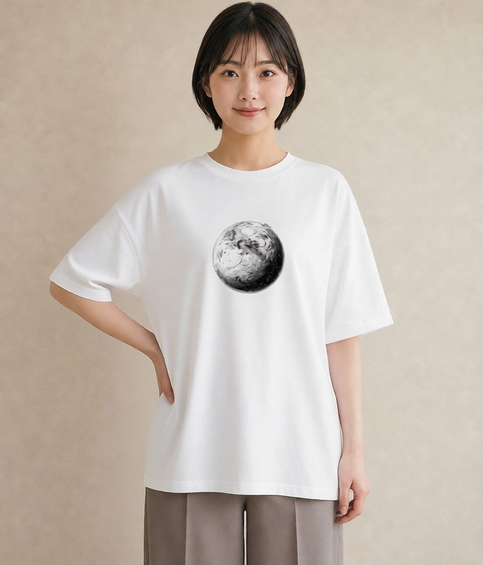 デザインTシャツ レディース プラネット 星空 宇宙 イラスト 線画 ビーチ デイリーウェア 白T