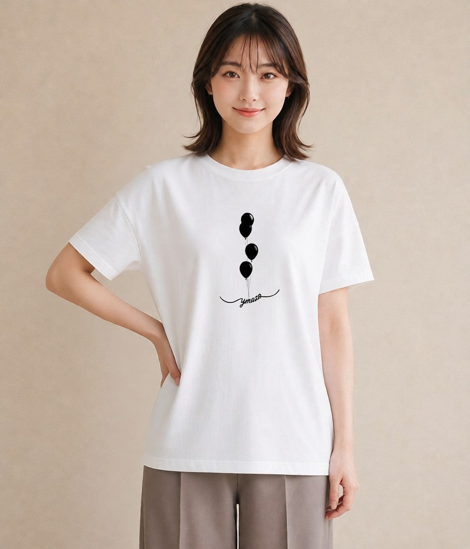 プリントTシャツ レディース 紙風船 和紙 ナチュラル アンティーク イラスト 水彩風 ペアコーデ 秋コーデ 白T