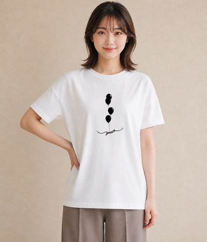 プリントTシャツ レディース 紙風船 和紙 ナチュラル アンティーク イラスト 水彩風 ペアコーデ 秋コーデ 白T
