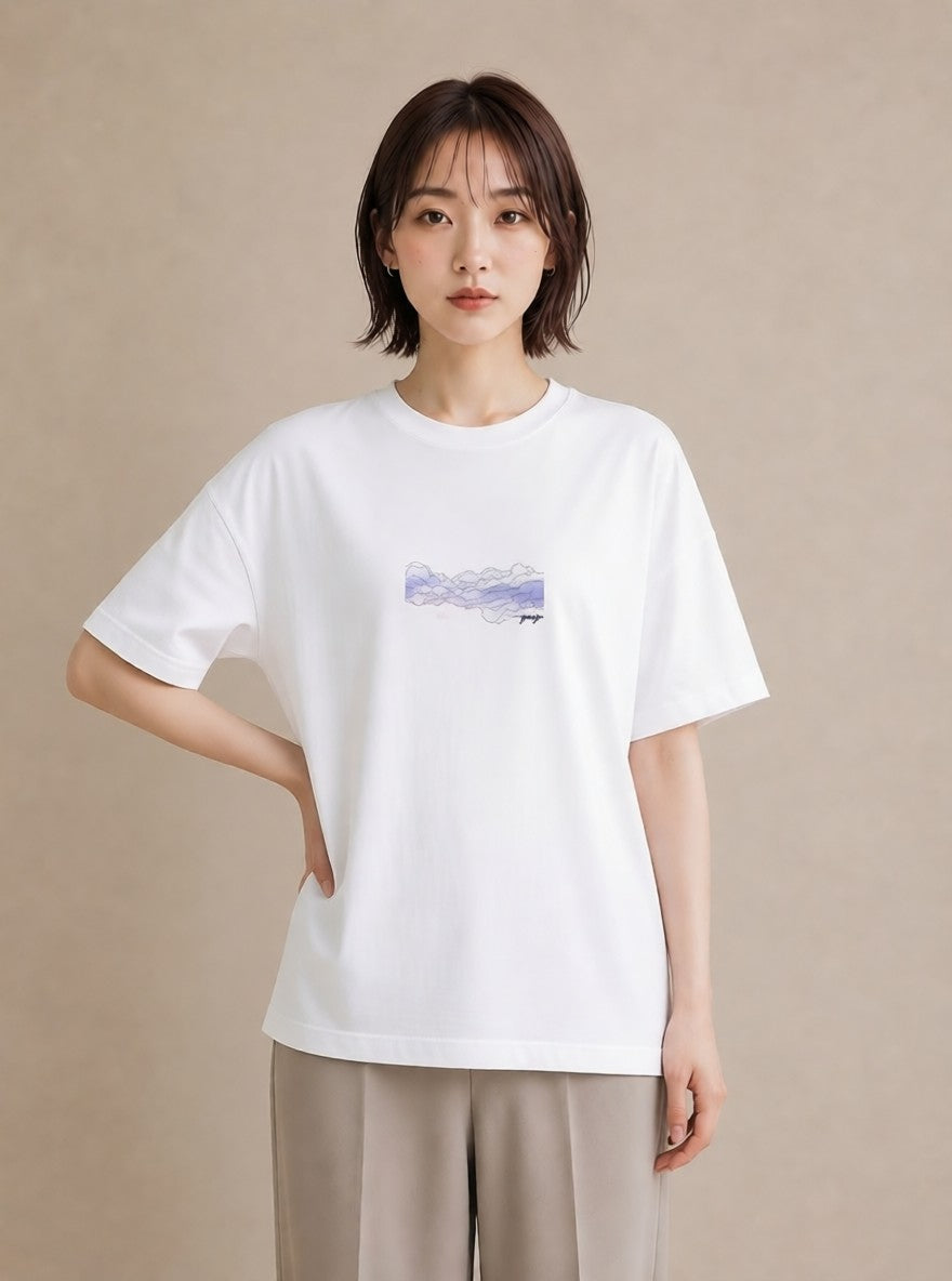 半袖Tシャツ レディース 空 星空 宇宙 イラスト カフェコーデ ミセス 春コーデ 白T