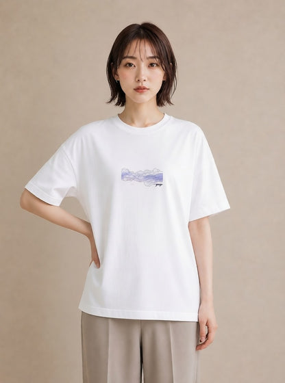 半袖Tシャツ レディース 空 星空 宇宙 イラスト カフェコーデ ミセス 春コーデ 白T