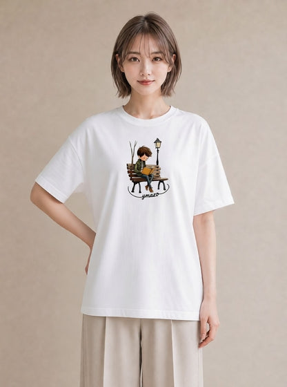 Tシャツ レディース 雨上がりのベンチ ベンチ ナチュラル アンティーク イラスト 旅行コーデ おしゃれギフト 社会人 白T
