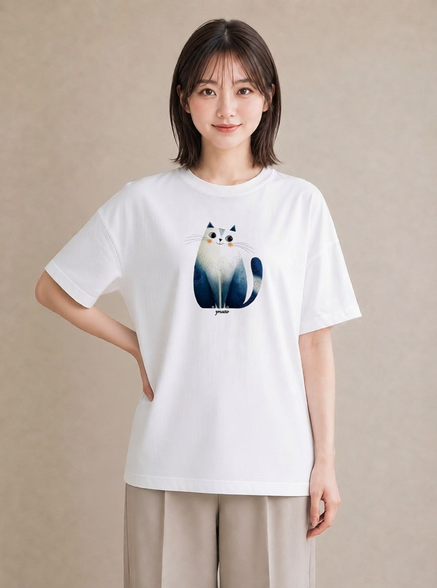 Tシャツ レディース ペルシャ 猫 ねこ イラスト ボタニカル 20代 カジュアルコーデ 白T