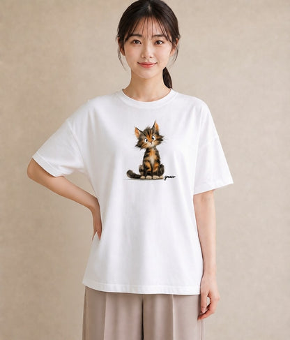 プリントTシャツ レディース 猫の手 猫 ねこ イラスト きれいめ カジュアルコーデ 買い物 白T