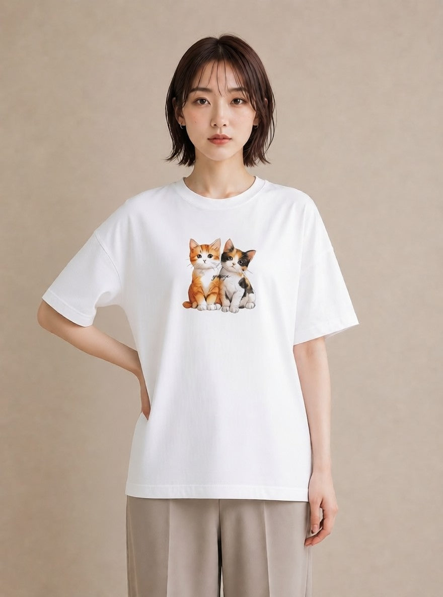 プリントTシャツ レディース 肉球 猫 ねこ イラスト アート風 ルームウェア ギフト 白T