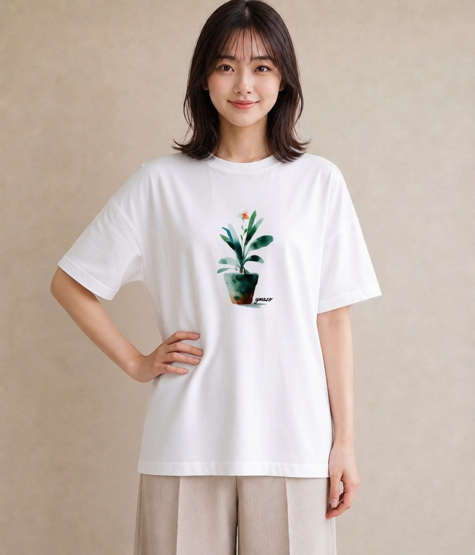 デザインTシャツ レディース 多肉植物 植物 ボタニカル イラスト ニュアンス 散歩 お出かけ 白T