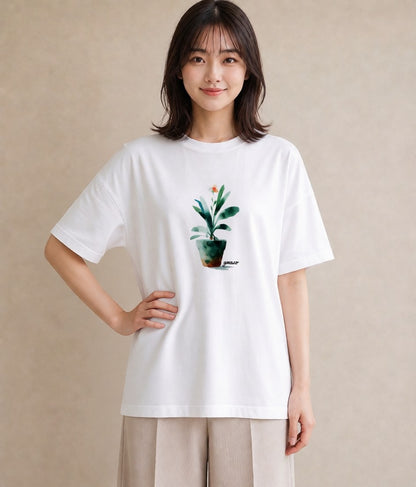 デザインTシャツ レディース 多肉植物 植物 ボタニカル イラスト ニュアンス 散歩 お出かけ 白T