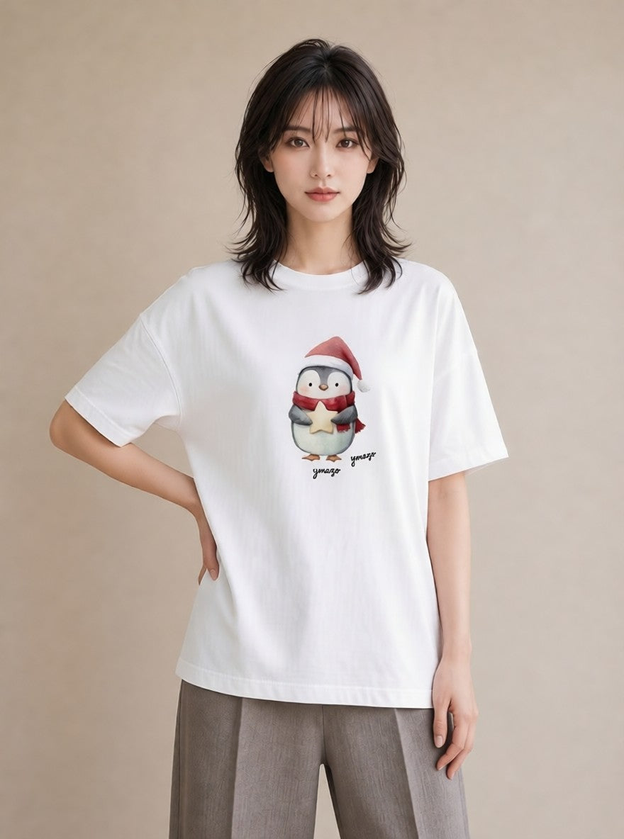 グラフィックTシャツ レディース ペンギン ぺんぎん 動物 アニマル イラスト こなれ感 通学 誕生日プレゼント 白T
