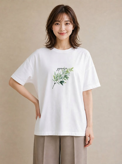 Tシャツ レディース シダ 植物 ボタニカル イラスト きれいめ 在宅 公園 白T