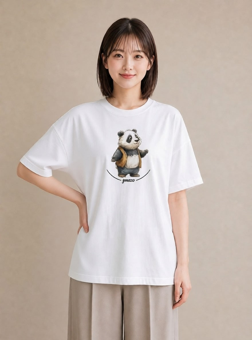 半袖Tシャツ レディース レッサーパンダ 動物 アニマル イラスト 北欧風 カフェ服 クリスマス 白T