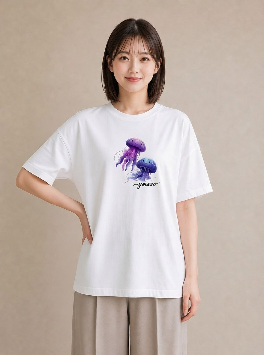 プリントTシャツ レディース くらげ クラゲ 海の生き物 海 イラスト ボタニカル 部屋着 女性向けギフト 白T
