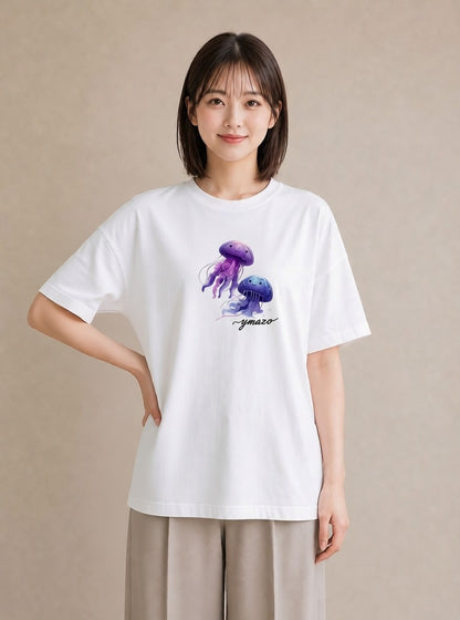 プリントTシャツ レディース くらげ クラゲ 海の生き物 海 イラスト ボタニカル 部屋着 女性向けギフト 白T