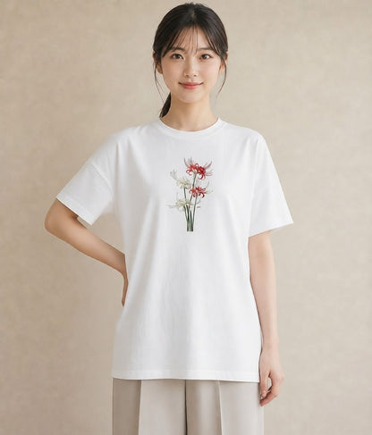 デザインTシャツ レディース 彼岸花 花 花柄 イラスト ナチュラル 在宅 公園 白T