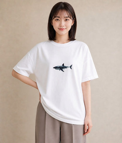 プリントTシャツ レディース サメ 海の生き物 海 イラスト フェミニン 秋コーデ おしゃれギフト 白T