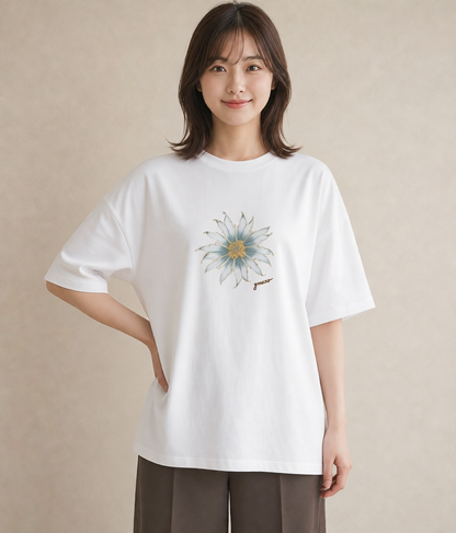 Tシャツ レディース デイジー 花 花柄 イラスト ラフカジュアル ギフト 母の日 白T