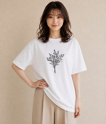 デザインTシャツ レディース 小花 花 フラワー イラスト お洒落 ペアコーデ 秋コーデ 白T
