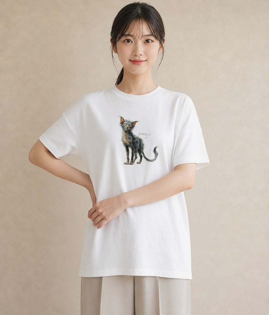 デザインTシャツ レディース ロシアンブルー 猫 ねこ イラスト 淡色 自分用 ルームウェア 白T