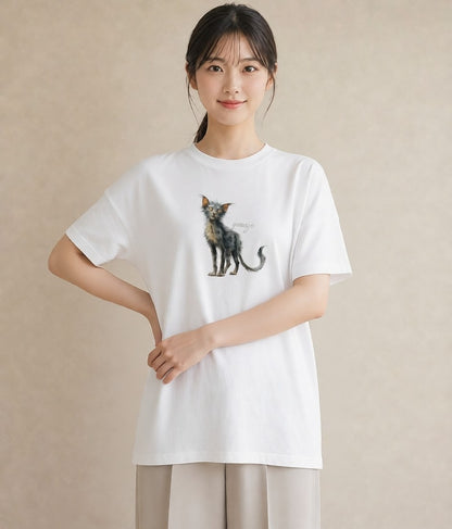 デザインTシャツ レディース ロシアンブルー 猫 ねこ イラスト 淡色 自分用 ルームウェア 白T