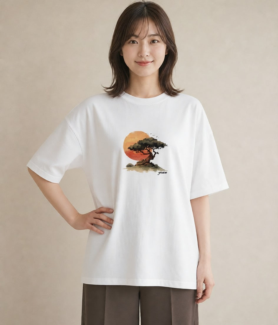 プリントTシャツ レディース 盆栽 植物 ボタニカル イラスト きれいめ 在宅 公園 白T