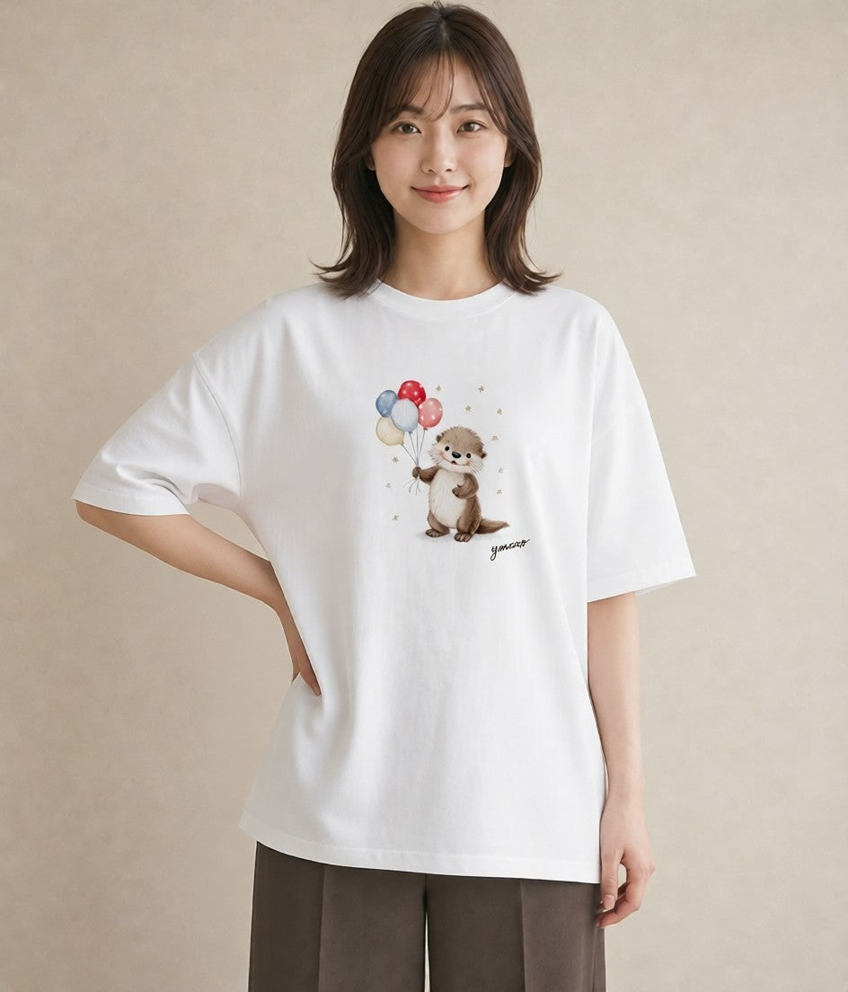 デザインTシャツ レディース カワウソ 動物 アニマル イラスト 旅行コーデ 旅行 母娘コーデ 白T